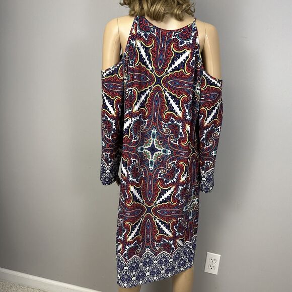 Chico’s Paisley Cold-Shoulder Dress Size 3 XL Multicolor Summer Cold Shoulder - Picture 7 of 8
